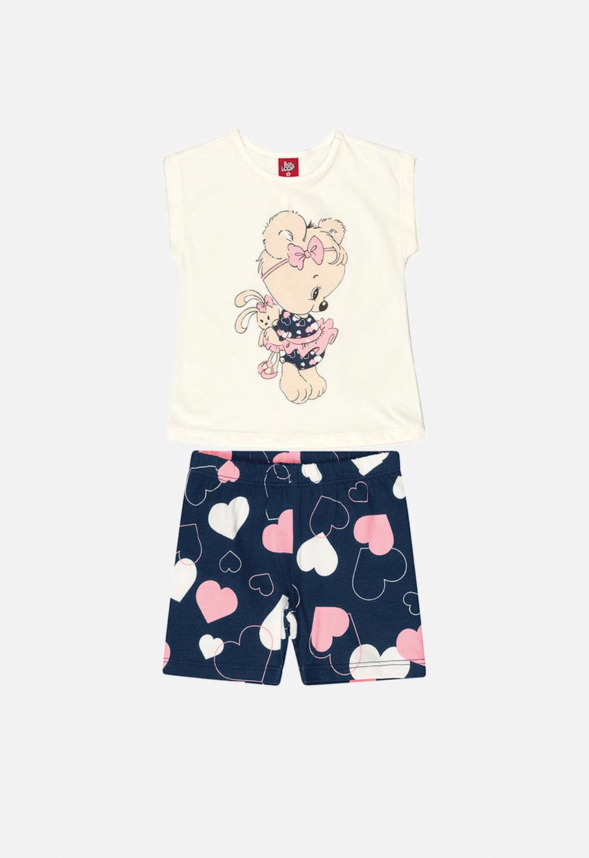 Bee Loop - Baby girls printed tee & calf length pants - off white