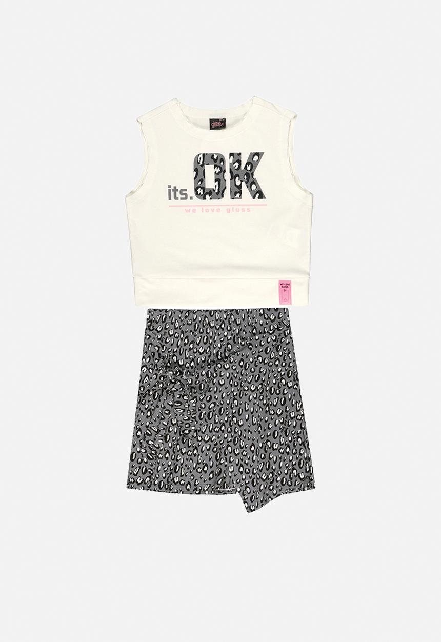 Gloss - Girls it's ok tee & skirt set - white & grey