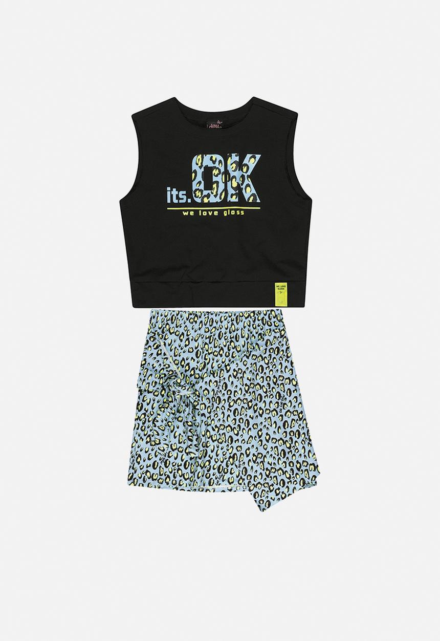 Gloss - Girls it's ok tee & skirt set - black & blue