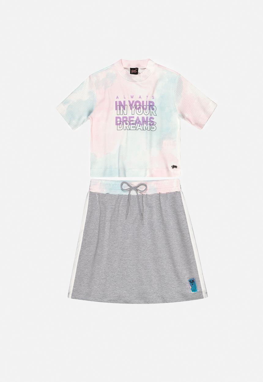 Gloss - Girls dreams tee & skirt set - light blue & grey 
