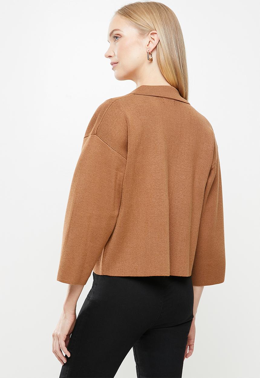 POLO - Hillary cropped relaxed knit jacket - camel