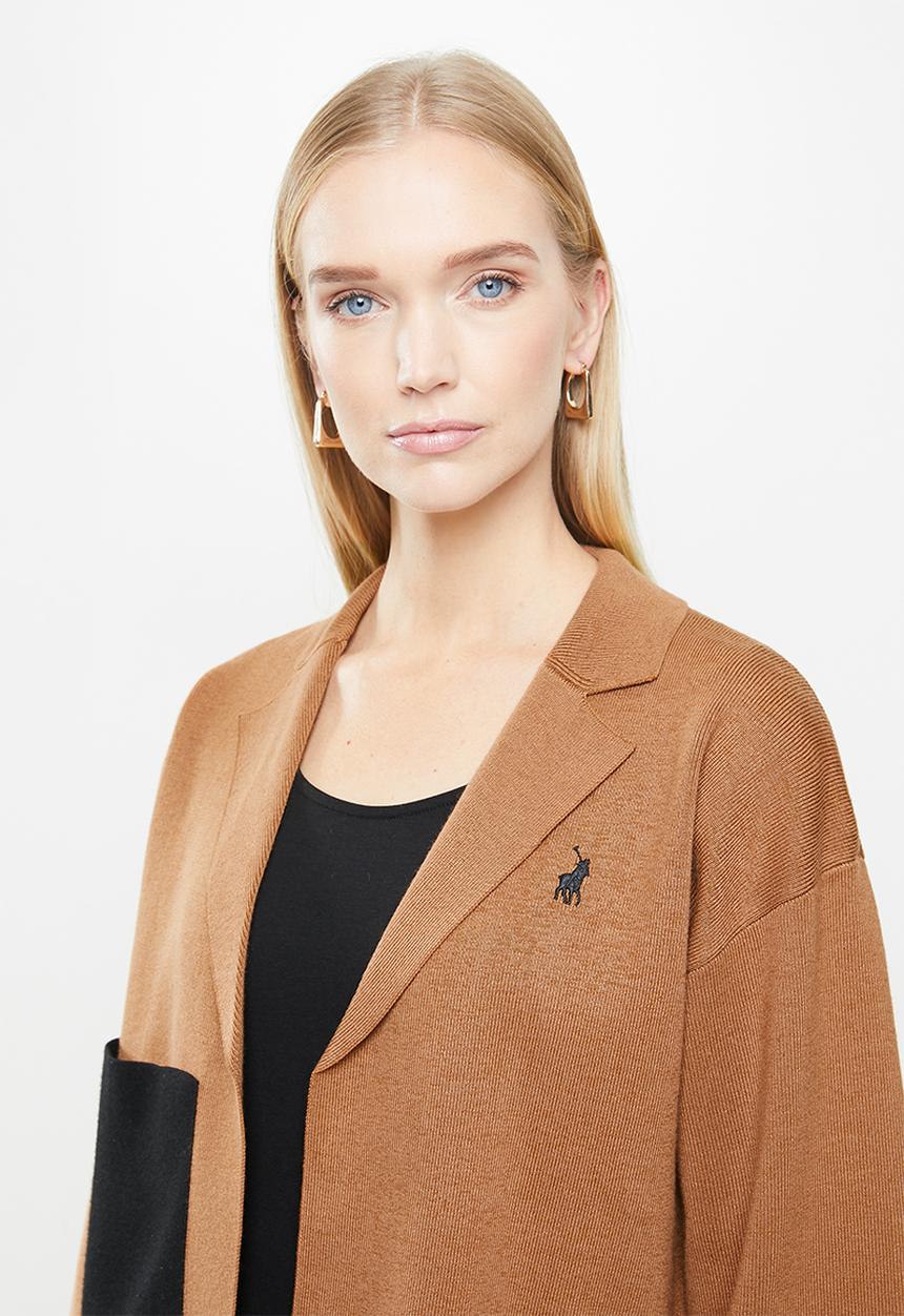 POLO - Hillary cropped relaxed knit jacket - camel