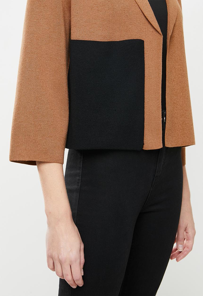 POLO - Hillary cropped relaxed knit jacket - camel