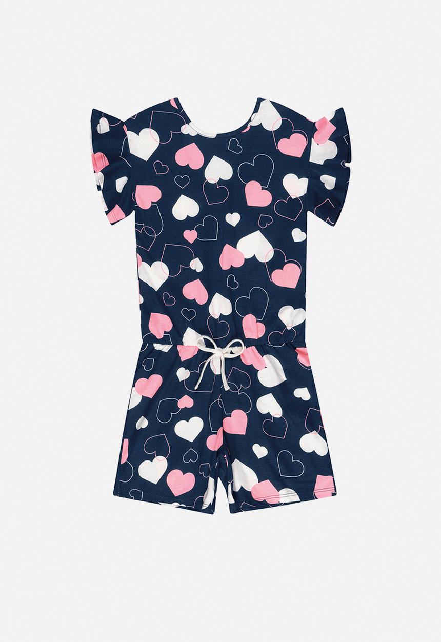 Bee Loop - Girls printed playsuit with drawstring - navy