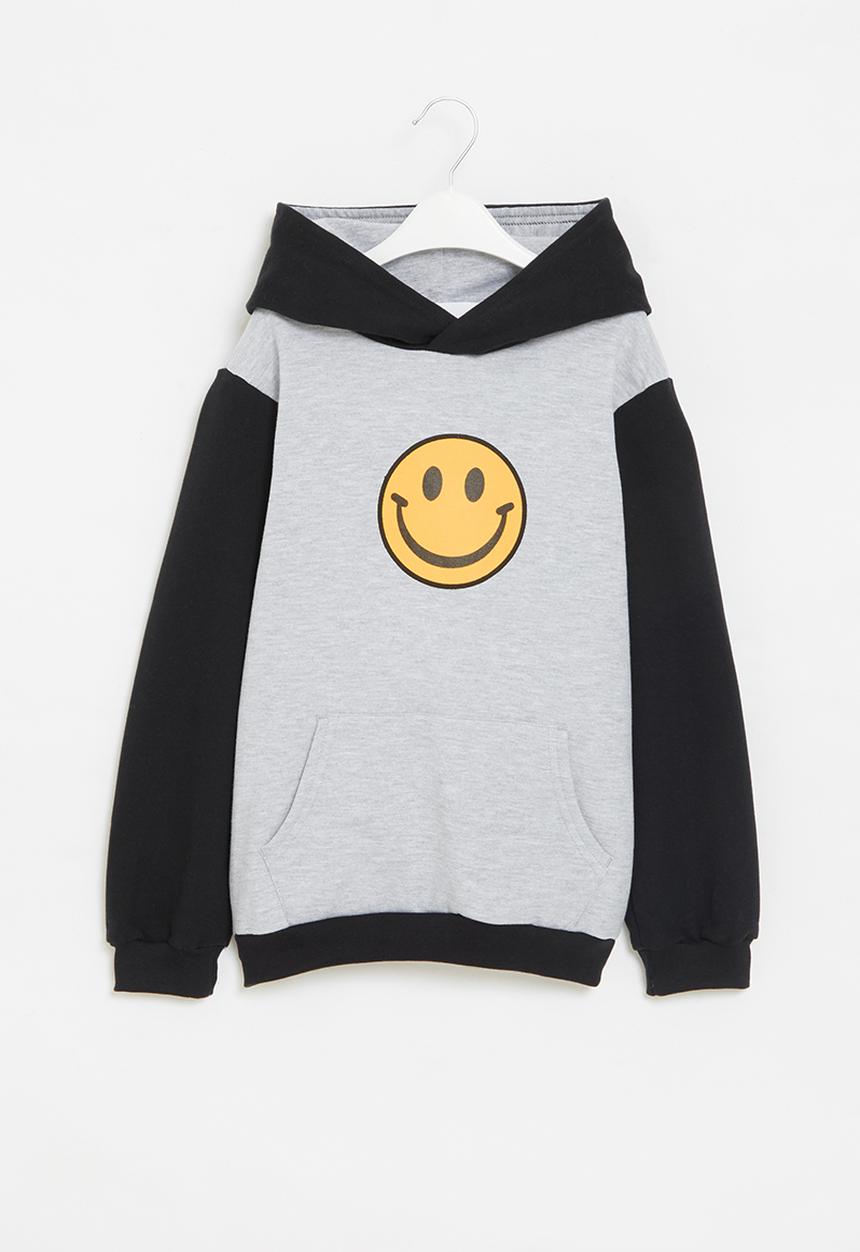 Superbalist - Hooded fleece colourblock hoodie - grey & black 