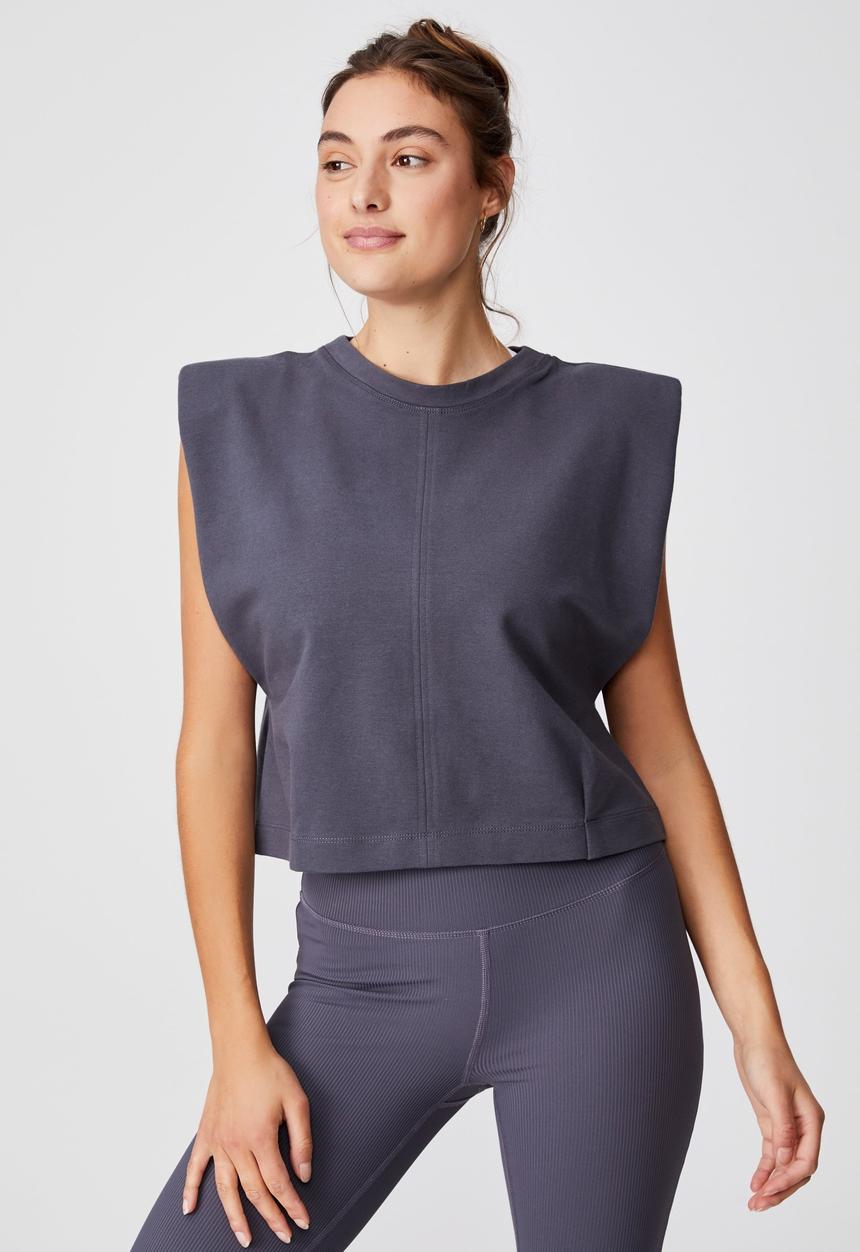 Cotton On - Padded shoulder fleece tank - pewter grey