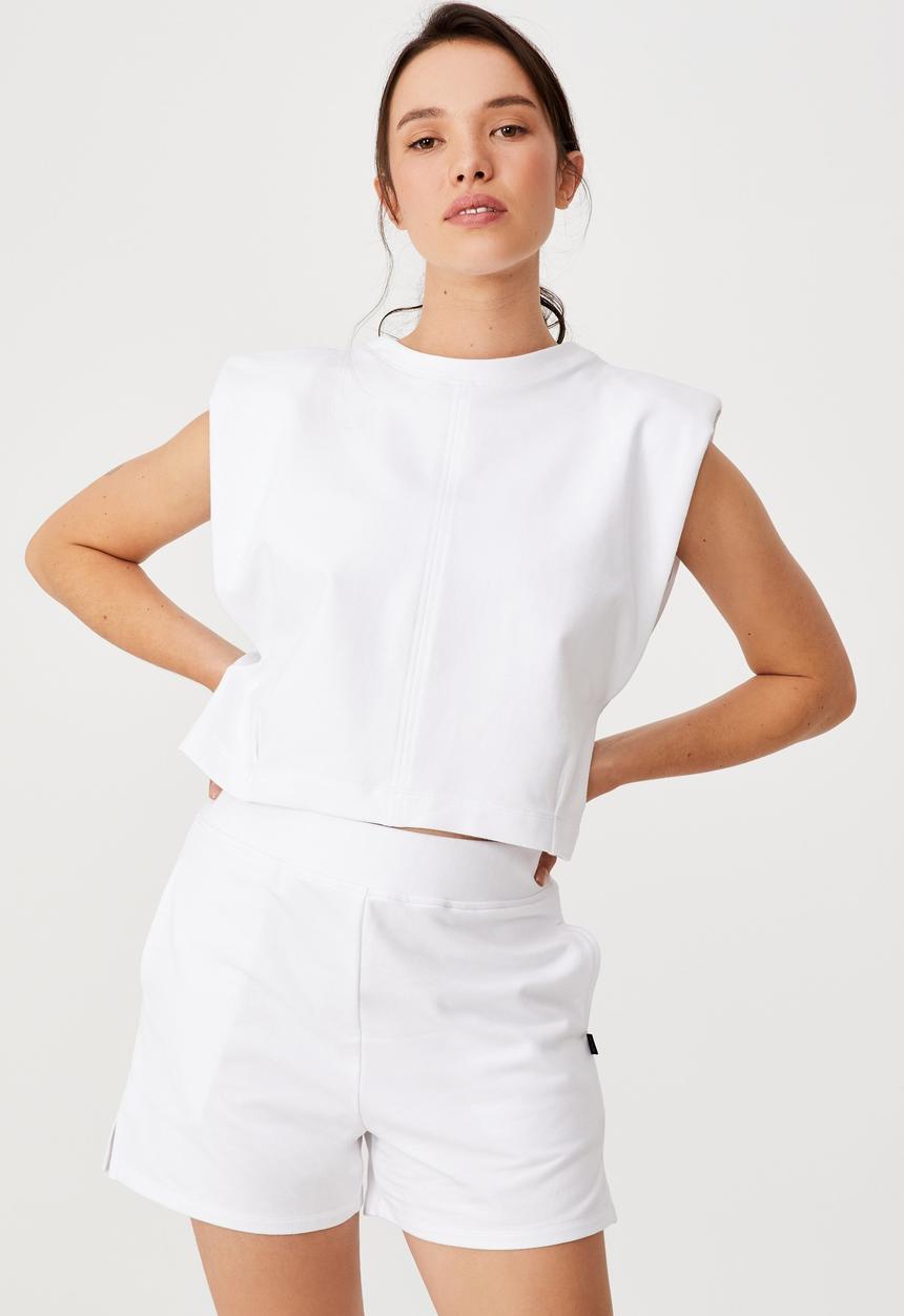 Cotton On - Padded shoulder fleece tank - white