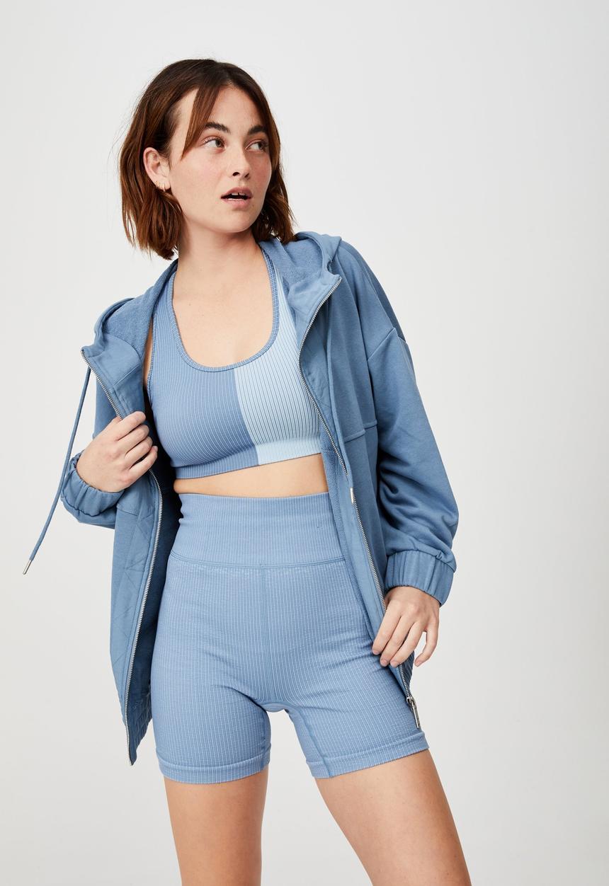 Cotton On - Panelled zip through hoodie - copen blue