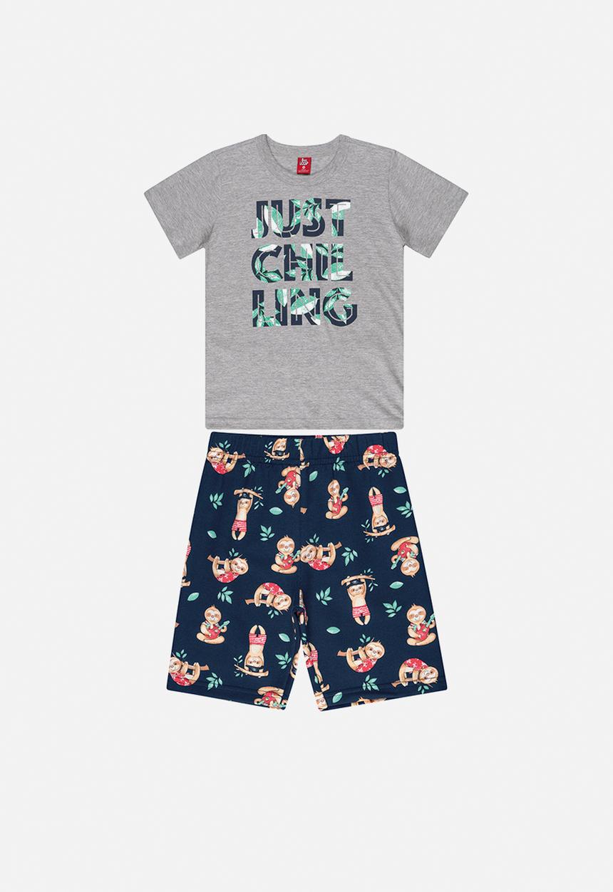 Bee Loop - Boys T-shirt & sweat bermuda set - grey & navy