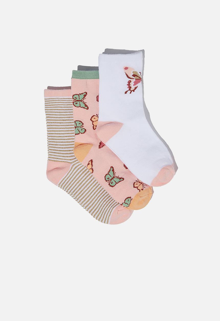 Cotton On - Kids 3 pack crew socks - white & pink