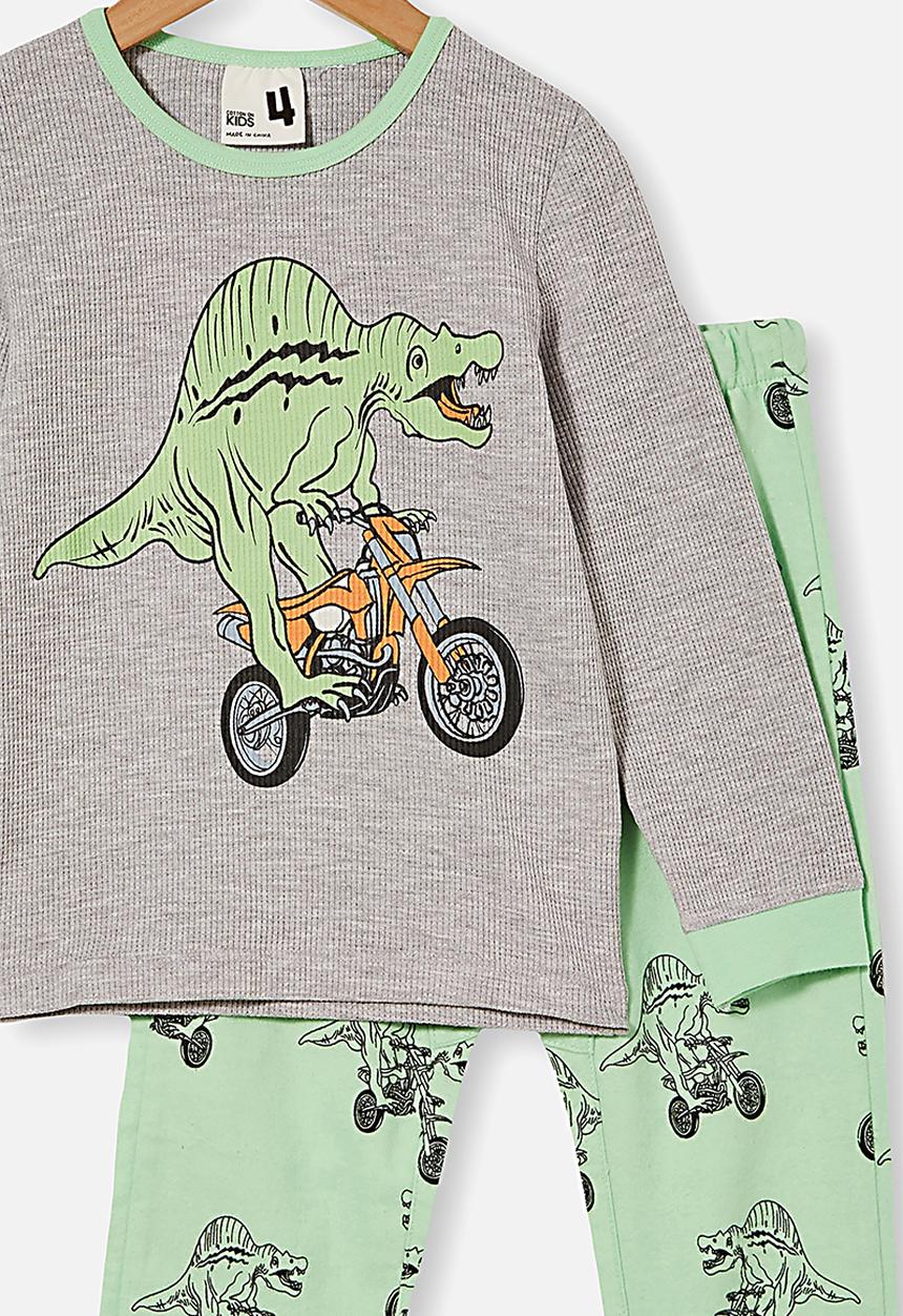 Cotton On - Noah long sleeve pyjama set - grey & green 