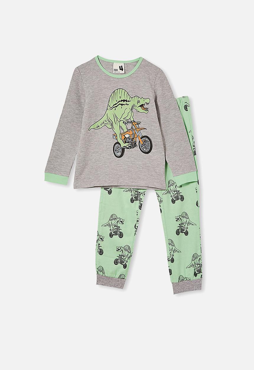Cotton On - Noah long sleeve pyjama set - grey & green 