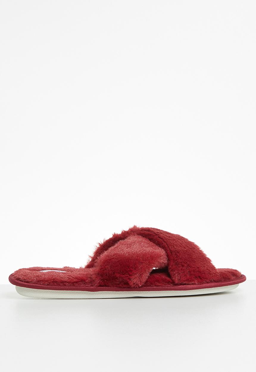 Jada - Criss cross fluffy slipper - red