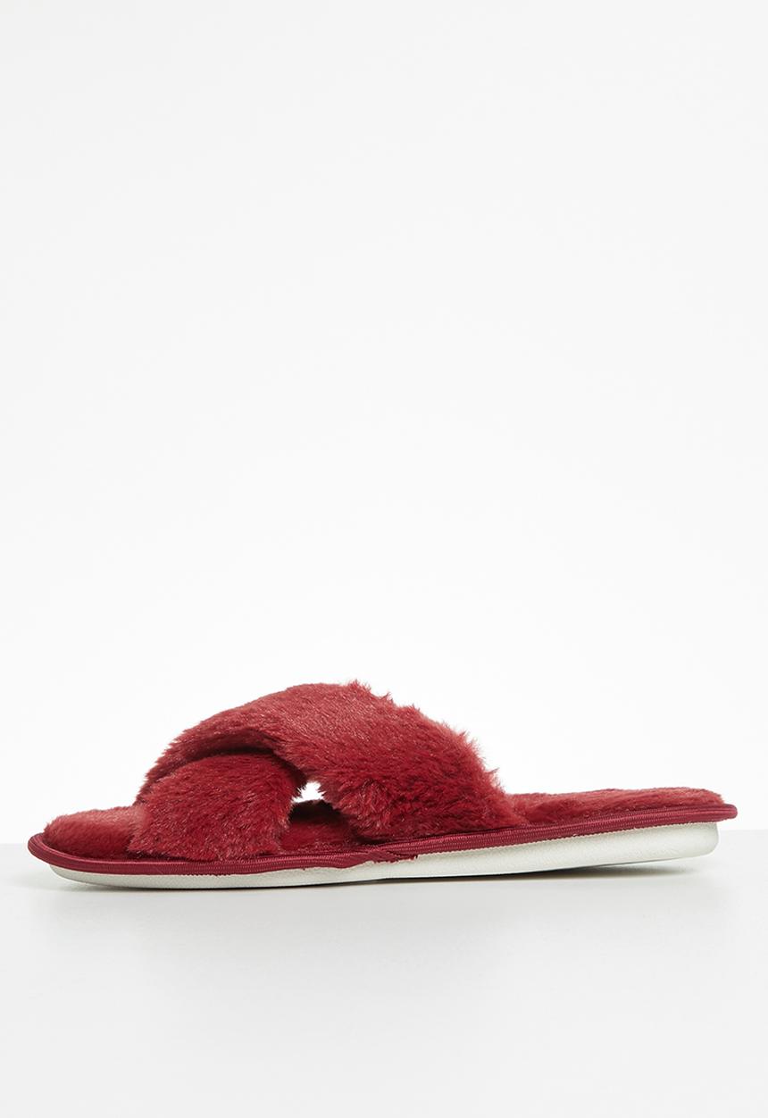Jada - Criss cross fluffy slipper - red
