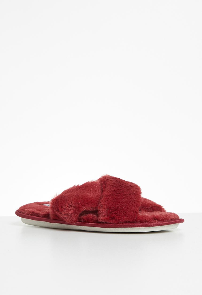 Jada - Criss cross fluffy slipper - red