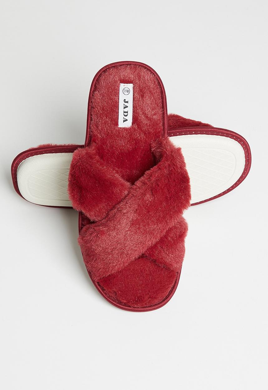 Jada - Criss cross fluffy slipper - red