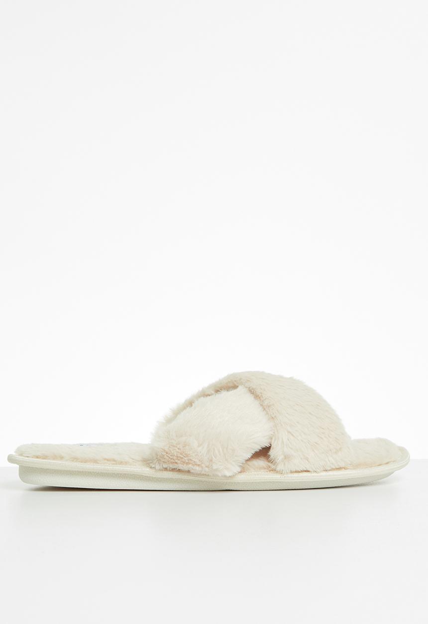 Jada - Criss cross fluffy slipper - beige