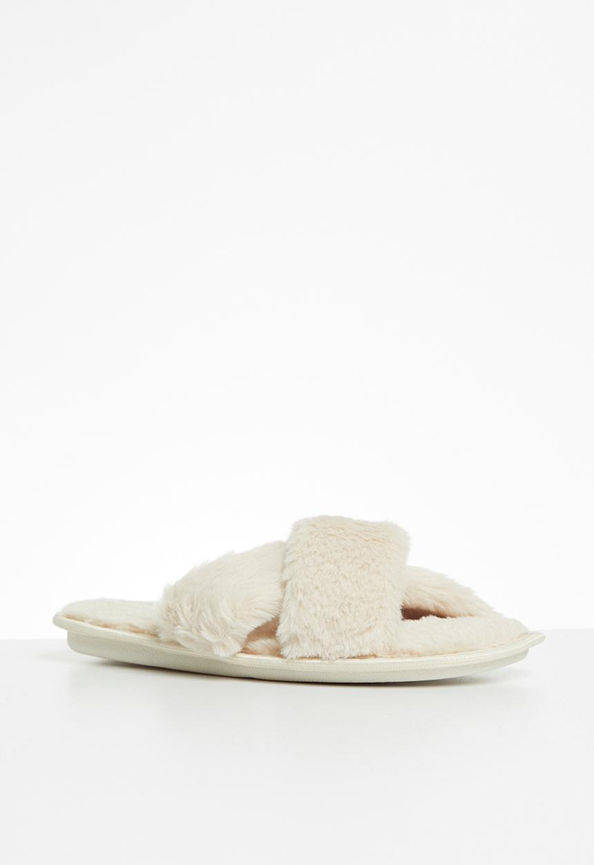 Jada - Criss cross fluffy slipper - beige