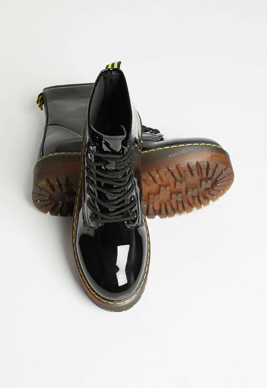 Jada - Flatform chunky lace-up boot - black