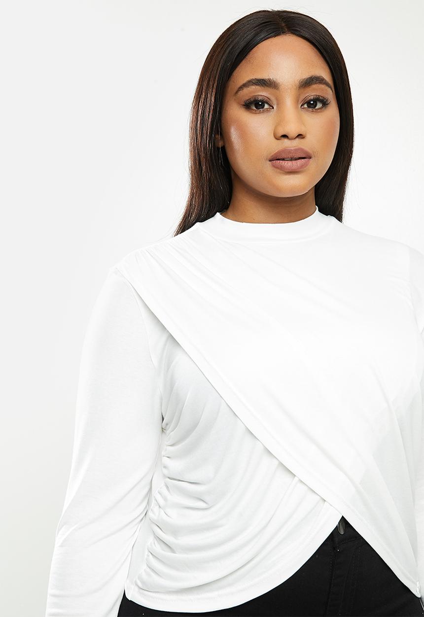 Me&B - Plus cropped wrap top - white