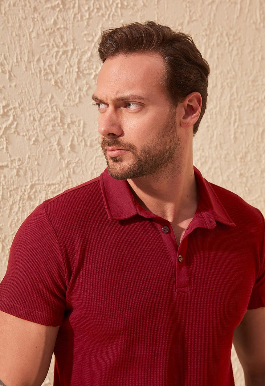 Trendyol - 3 button placket golfer- burgundy