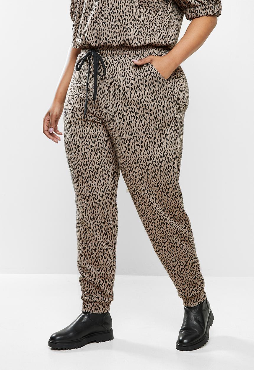 Me&B - Plus animal elasticated jacquard pant - taupe & black 