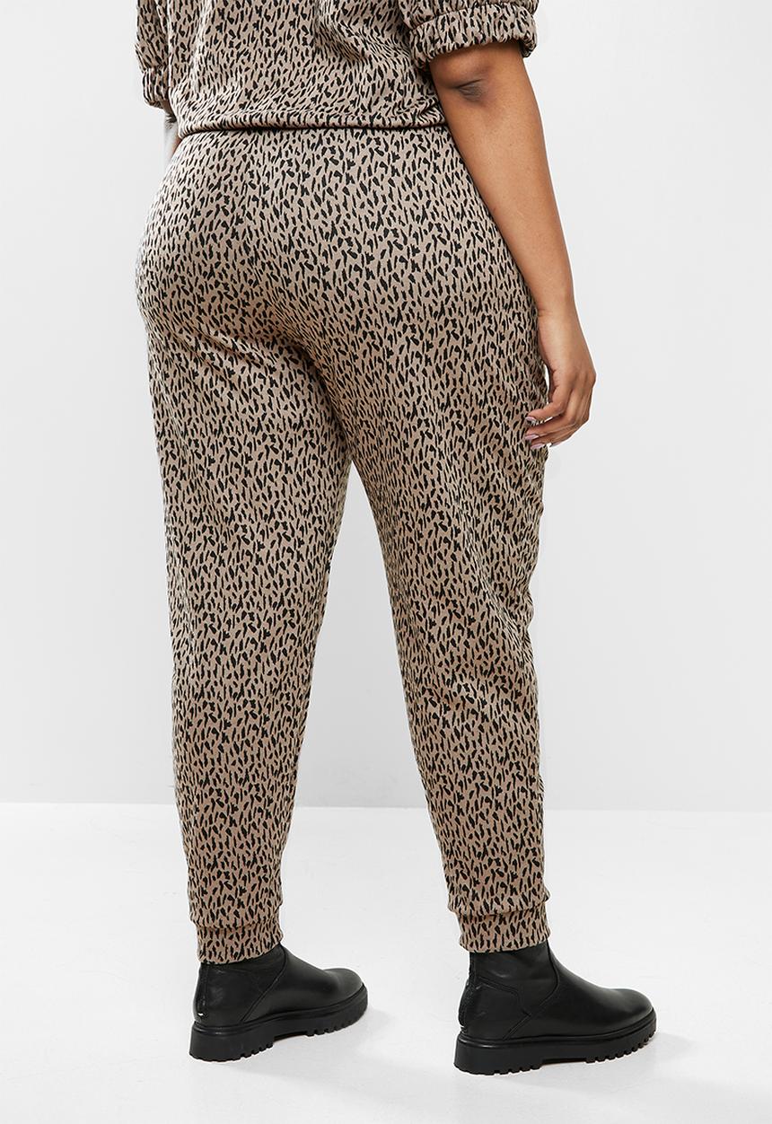 Me&B - Plus animal elasticated jacquard pant - taupe & black 