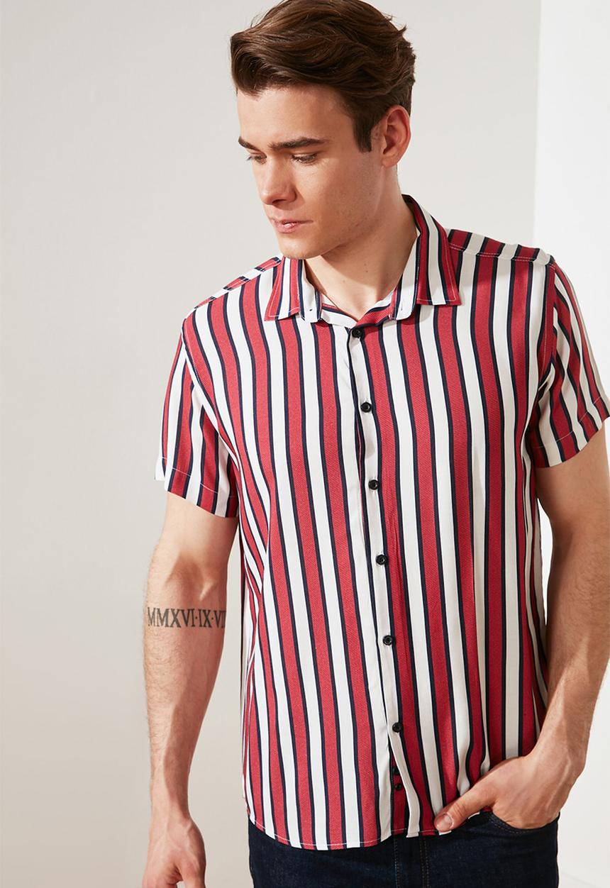 Trendyol - Stripe short sleeve shirt - red 