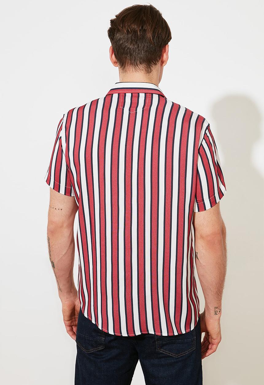 Trendyol - Stripe short sleeve shirt - red 
