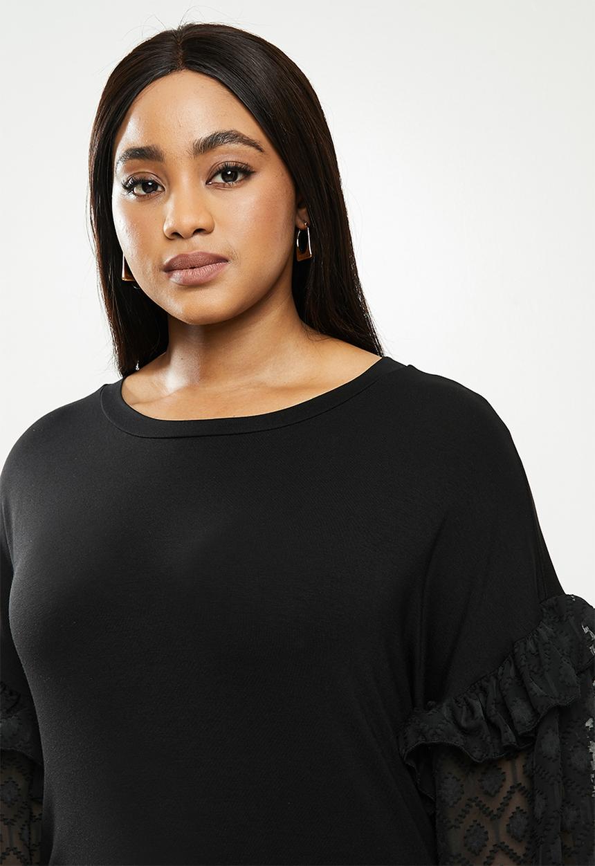 Me&B - Plus combo tee with textured - black