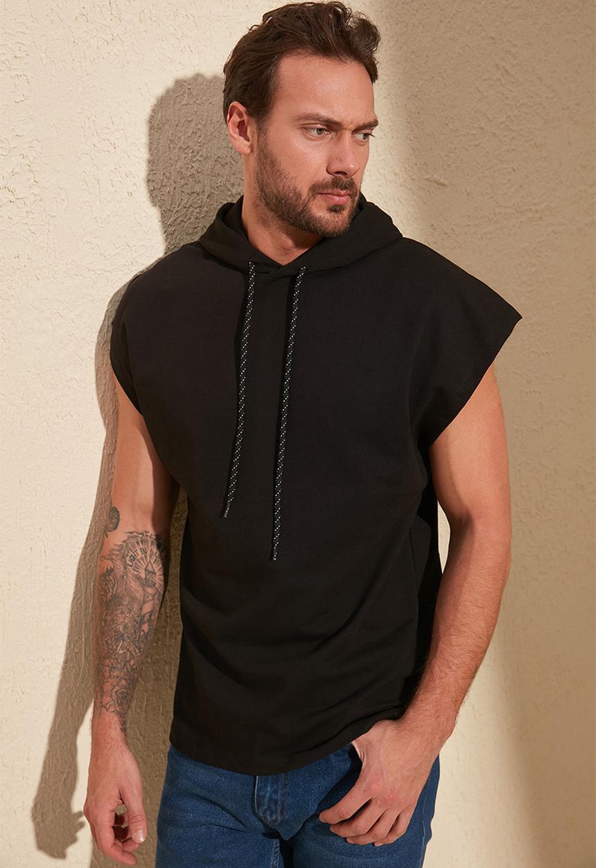 Trendyol - Hooded fleece tanktop - black