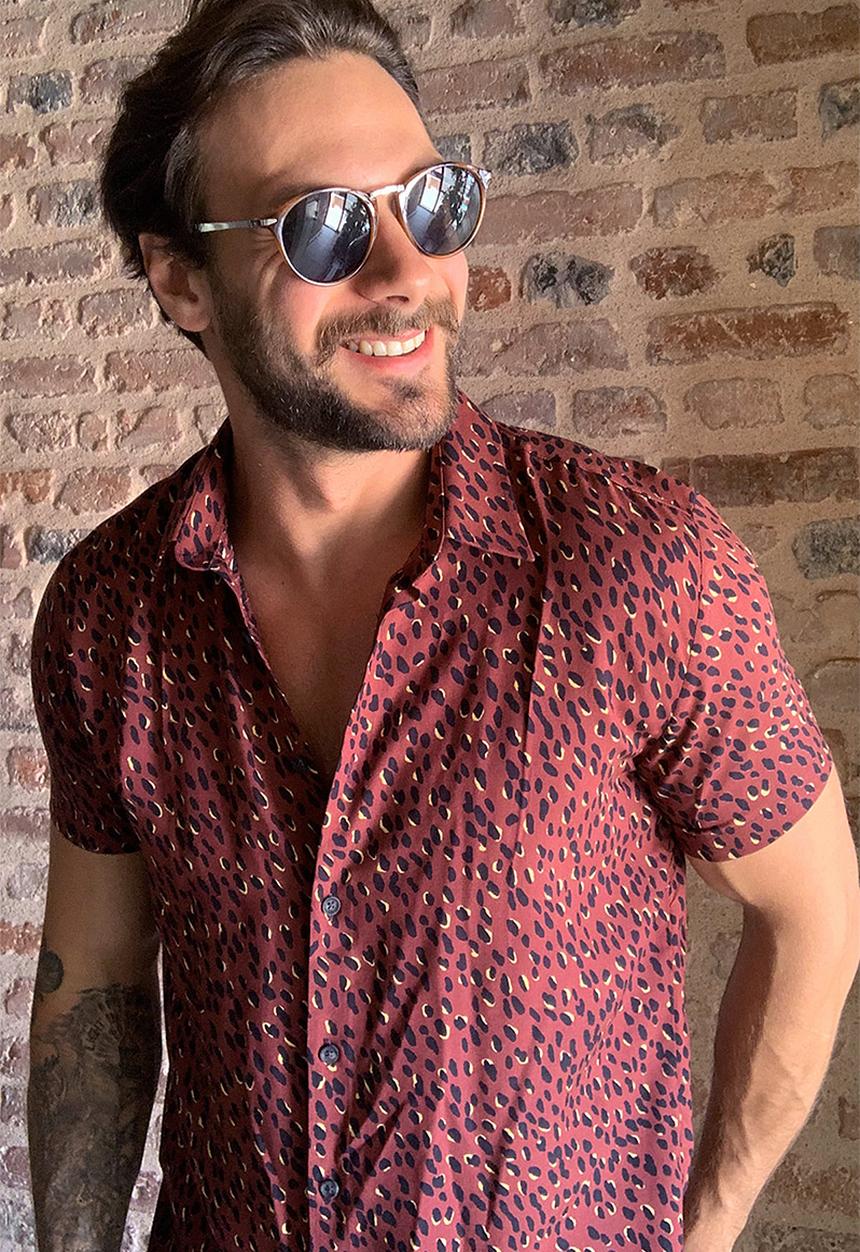 Trendyol - Printed short sleeve shirt - burgundy 
