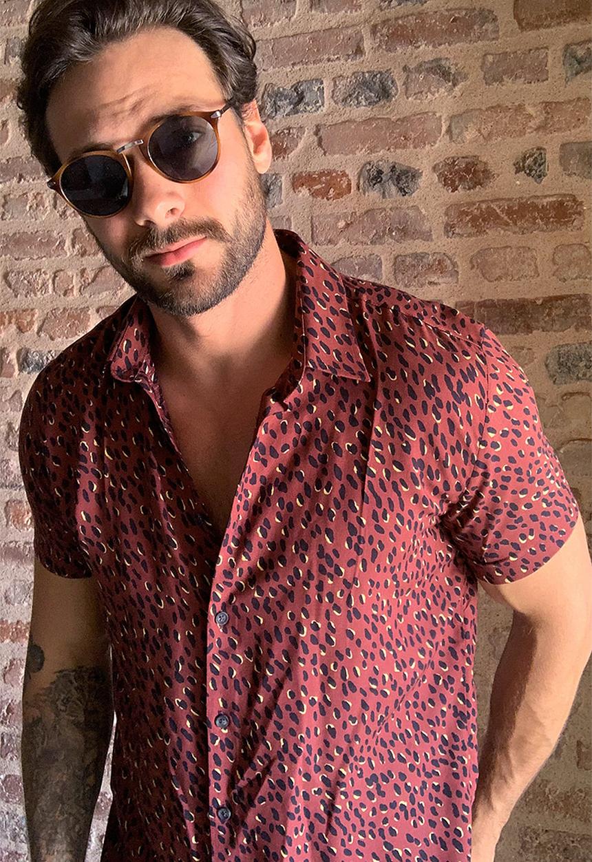 Trendyol - Printed short sleeve shirt - burgundy 