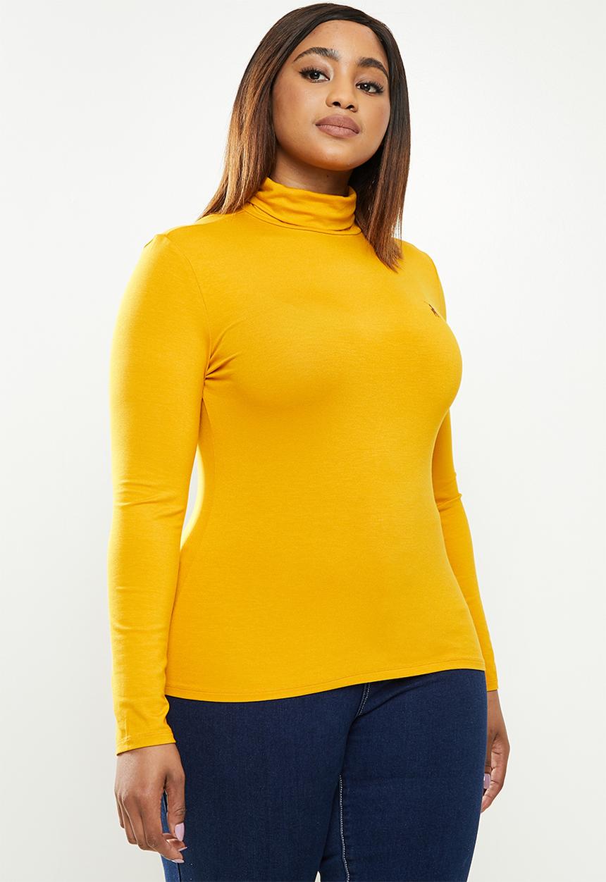 POLO - Plus brixton long sleeve second skin polo tee - mustard