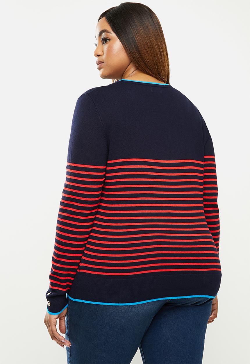 POLO - Plus Elena breton stripe sweater - navy & red 