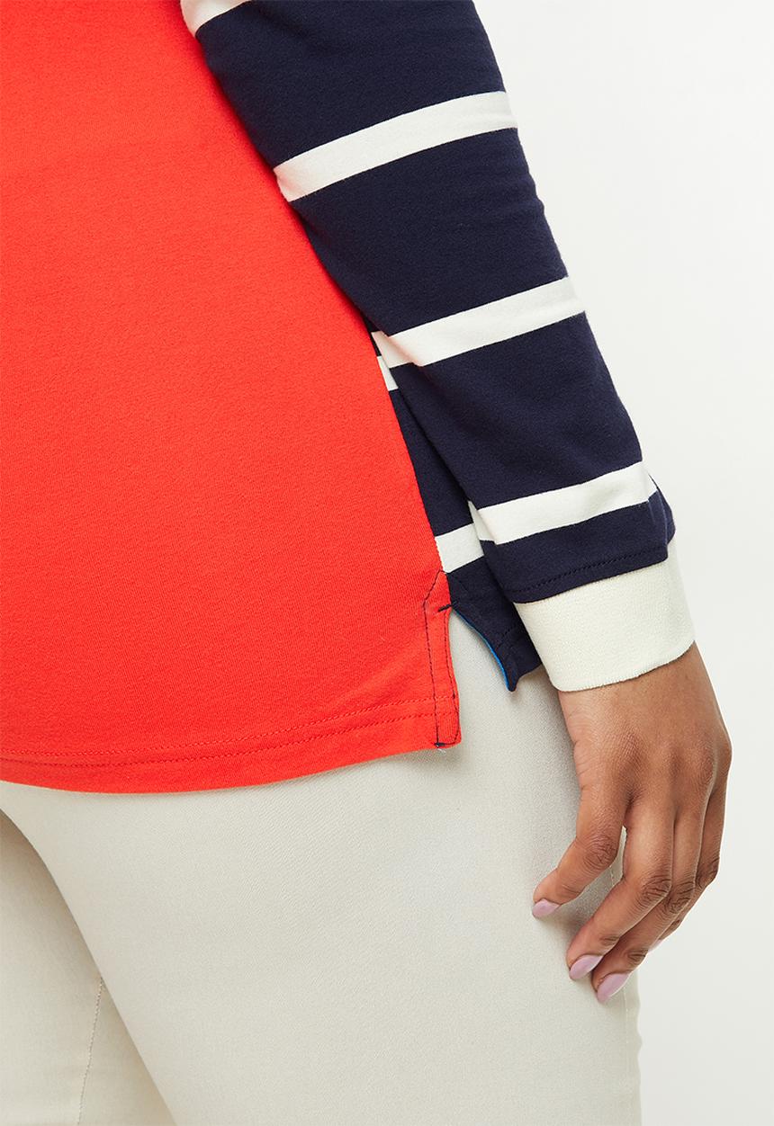 POLO - Plus Cassidy long sleeve stripe stretch golfer - orange & navy 