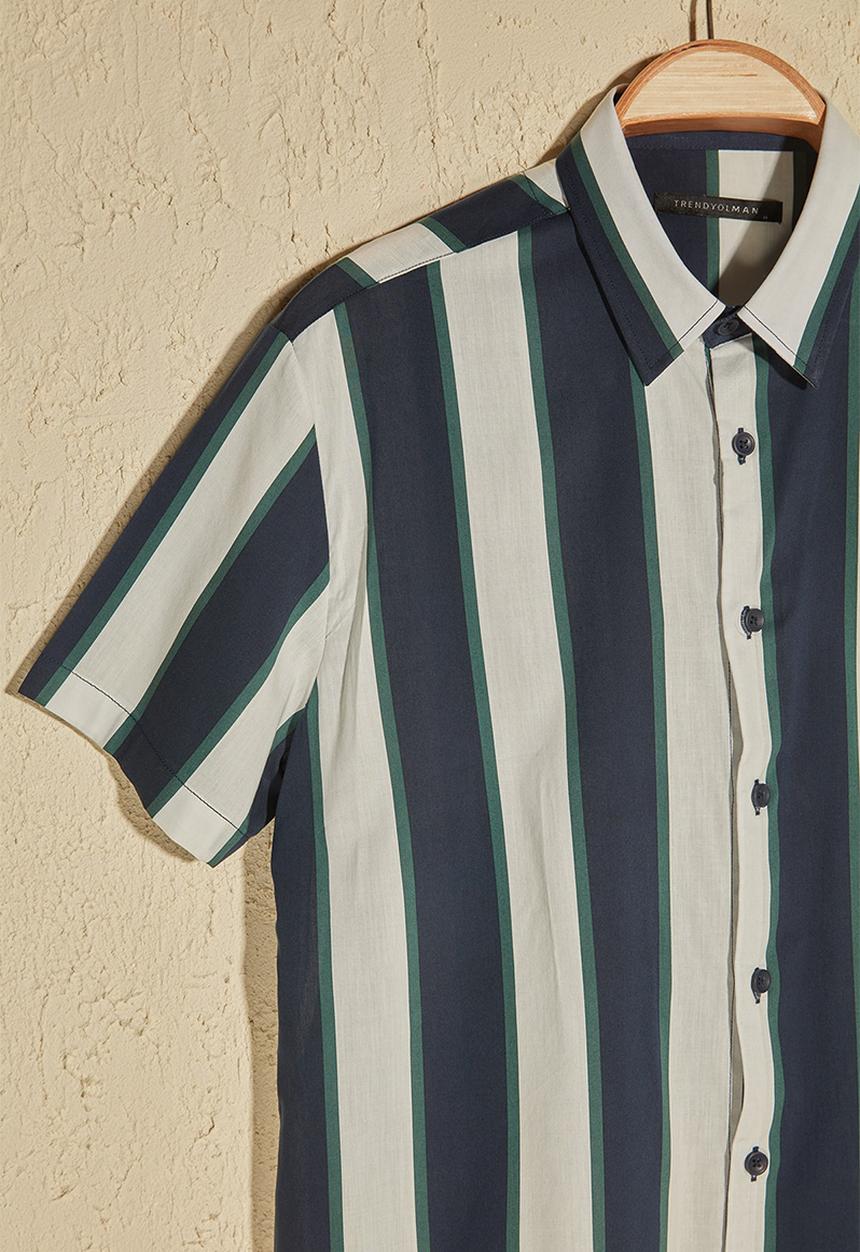 Trendyol - Thick stripe short sleeve shirt - navy & white 