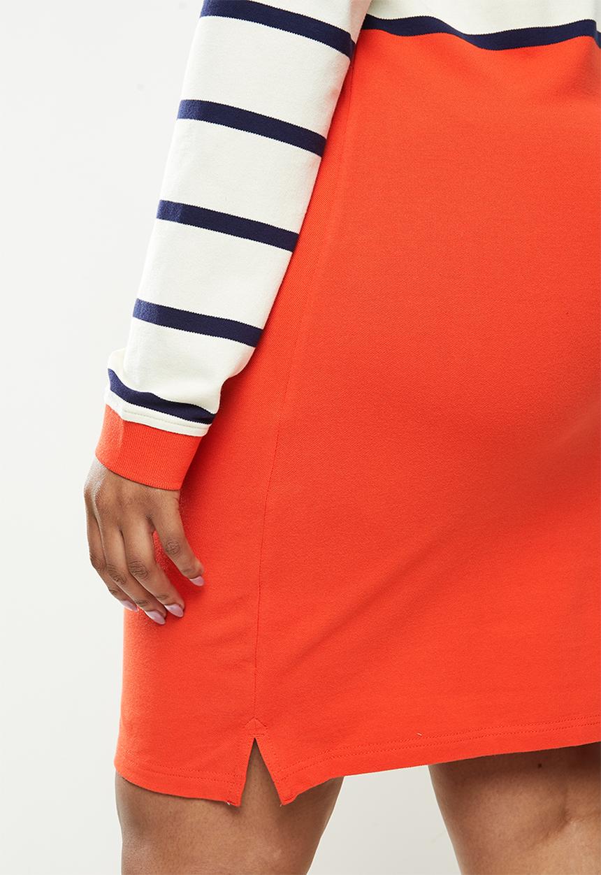 POLO - Plus stripe long sleeve golfer dress - orange