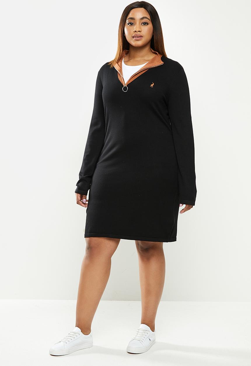 POLO - Plus Eliana chevron dress - black