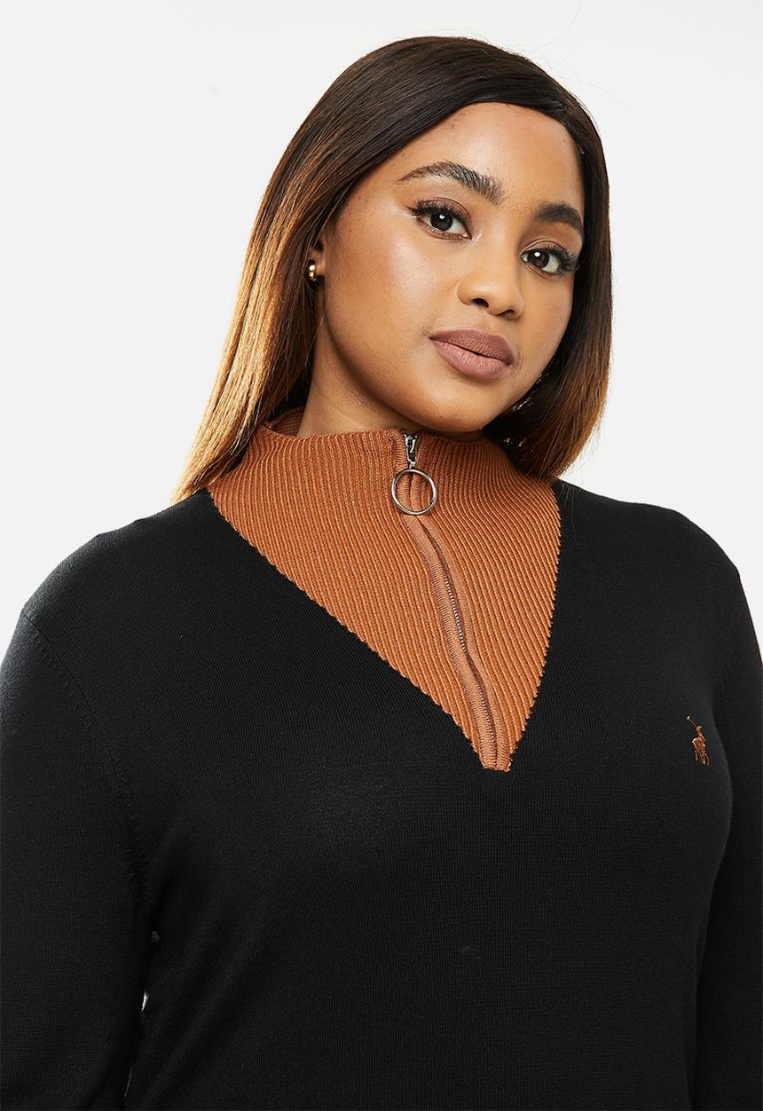 POLO - Plus Eliana chevron dress - black