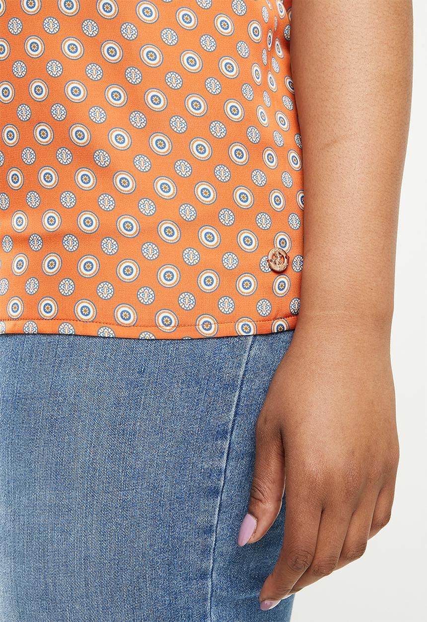 POLO - Plus Camilla short sleeve printed shell blouse - orange 