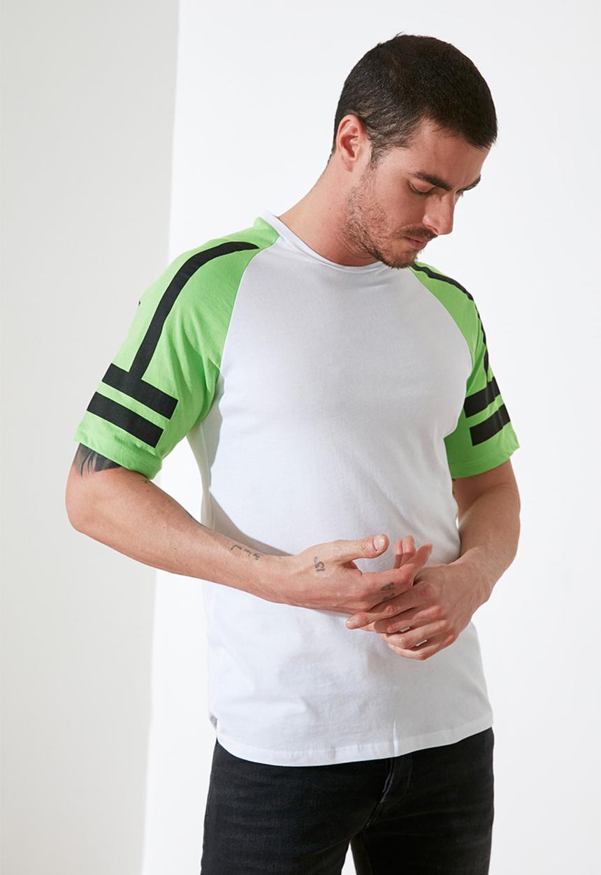 Trendyol - Contrast sleeve tee - white & green