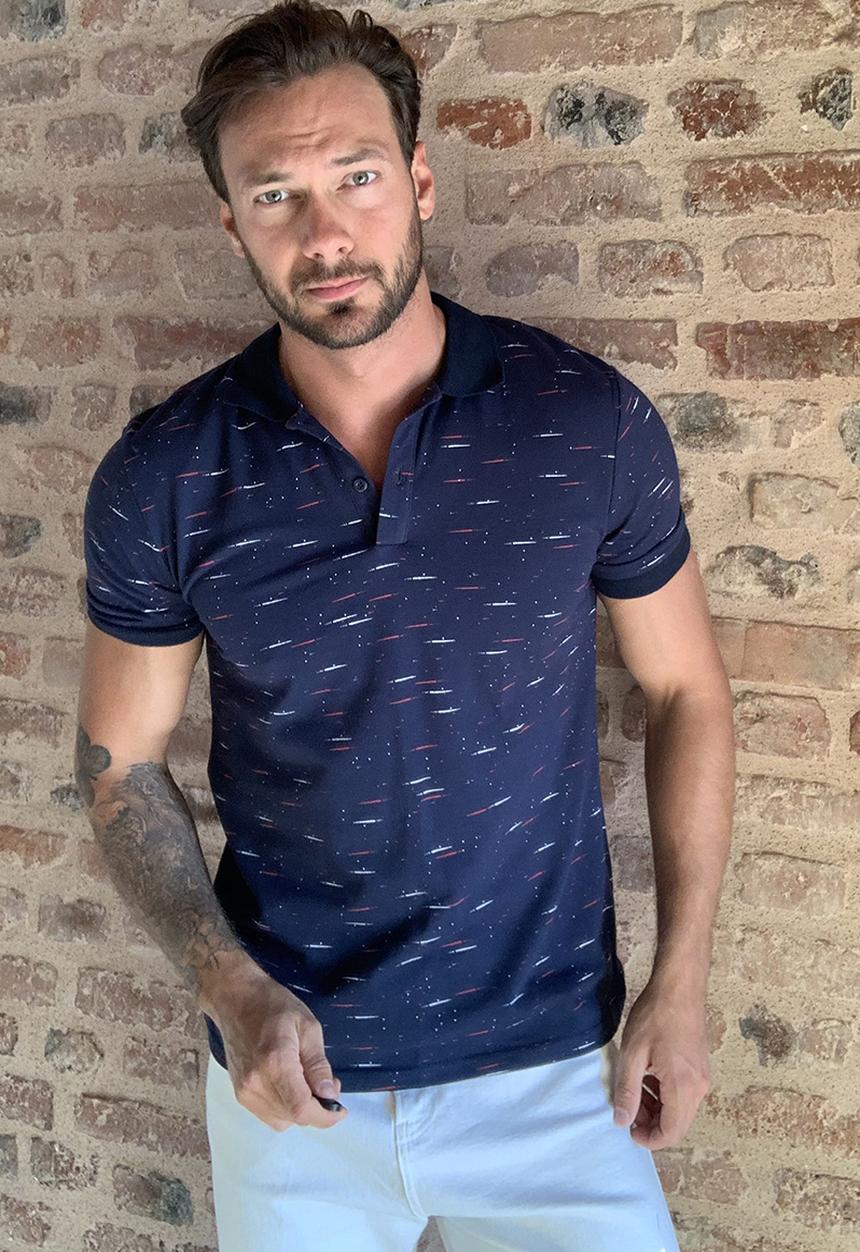 Trendyol - Patterned short sleeve golfer - navy