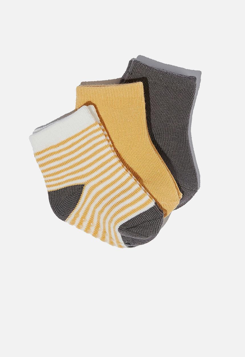 Cotton On - 3 Pack baby socks - vintage honey/ rabbit grey stripe
