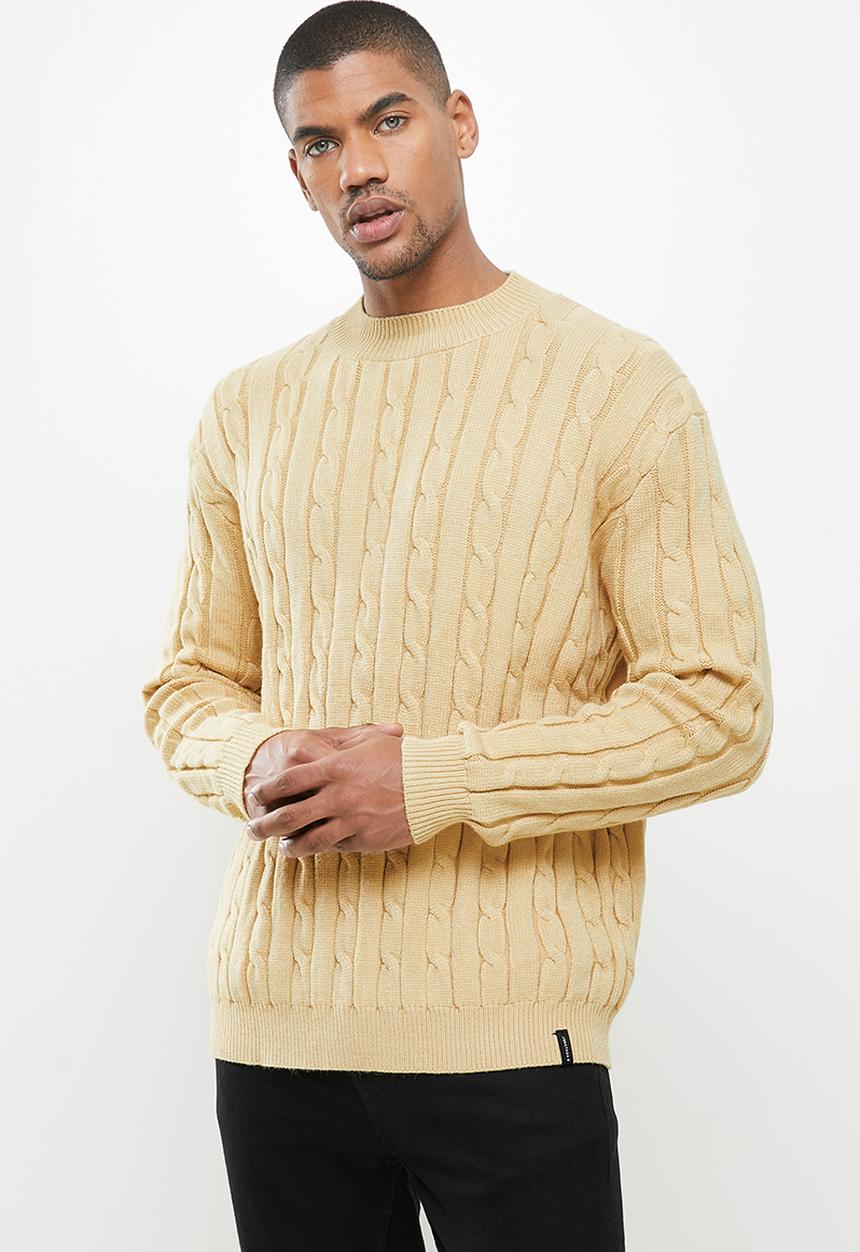 Jonathan D - Oversized high neck cable knit sweater - beige