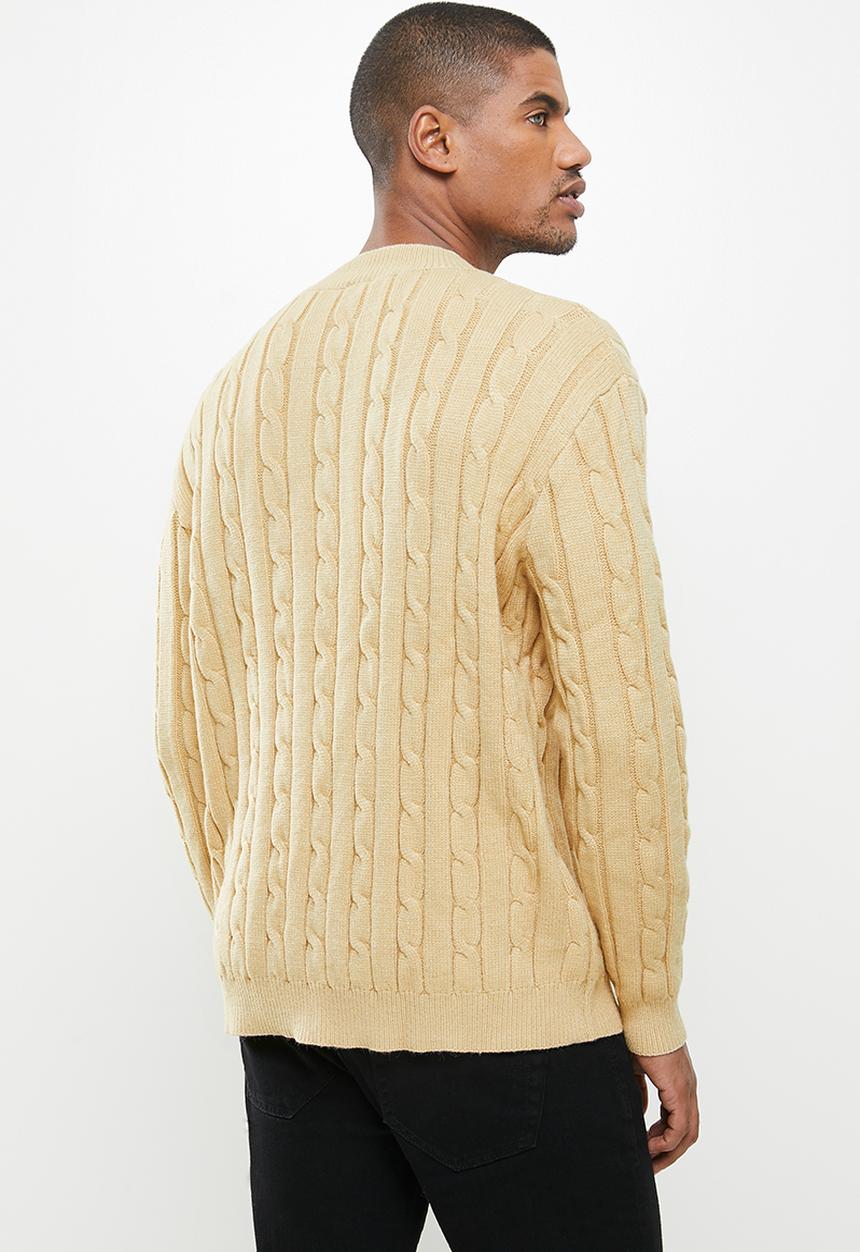 Jonathan D - Oversized high neck cable knit sweater - beige