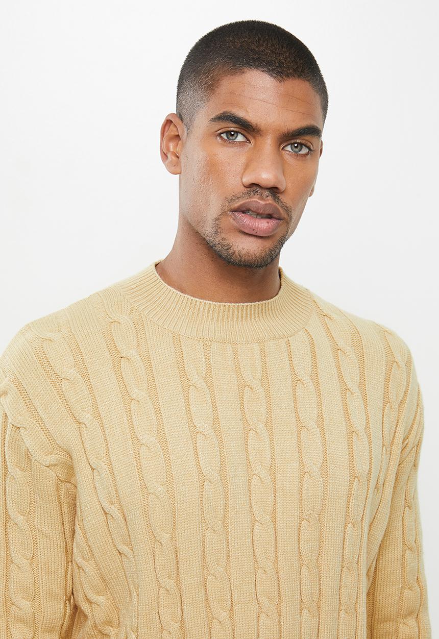 Jonathan D - Oversized high neck cable knit sweater - beige