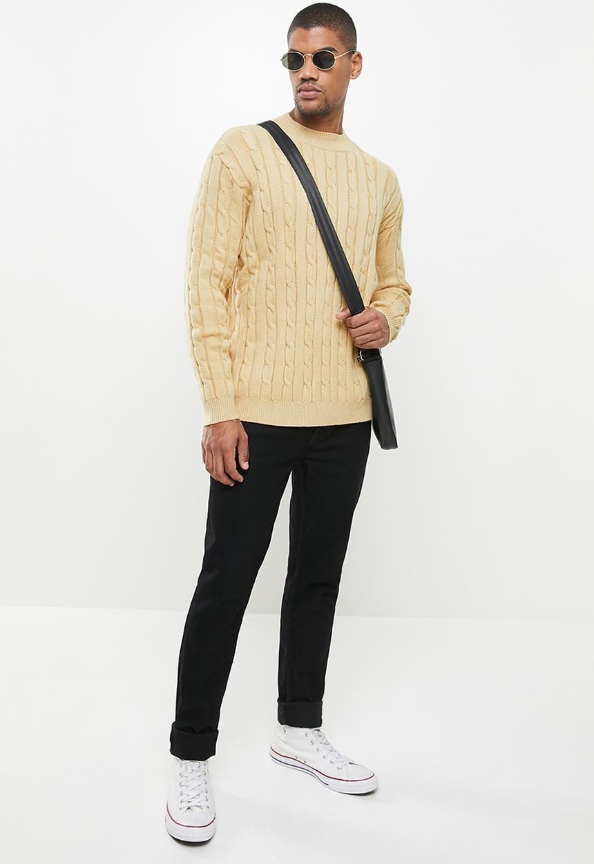 Jonathan D - Oversized high neck cable knit sweater - beige