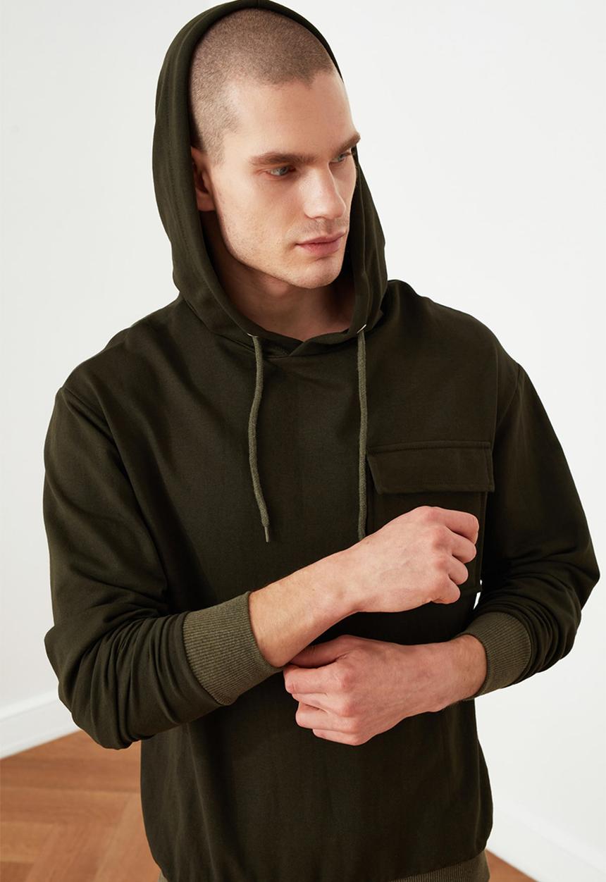 Trendyol - Utility pocket hoodie - khaki