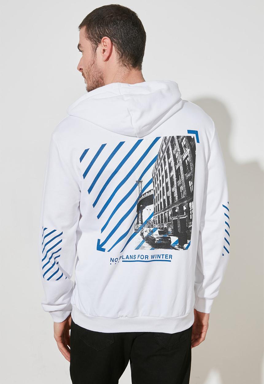 Trendyol - Back printed hoodie - white